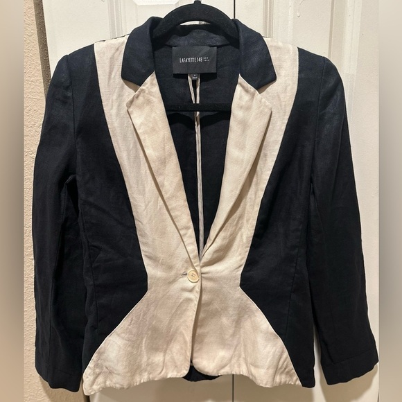 Lafayette 148 NY Linen/Silk Blazer Black/Cream Casual Office Career Academia ,6 - Picture 9 of 10